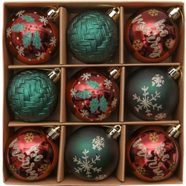 Valery Madelyn Christmas Baubles for Traditional Christmas Tree Decorations,9pcs 6cm Country Red Green and Gold Christmas Ball Ornaments for Christmas Tree Decorations