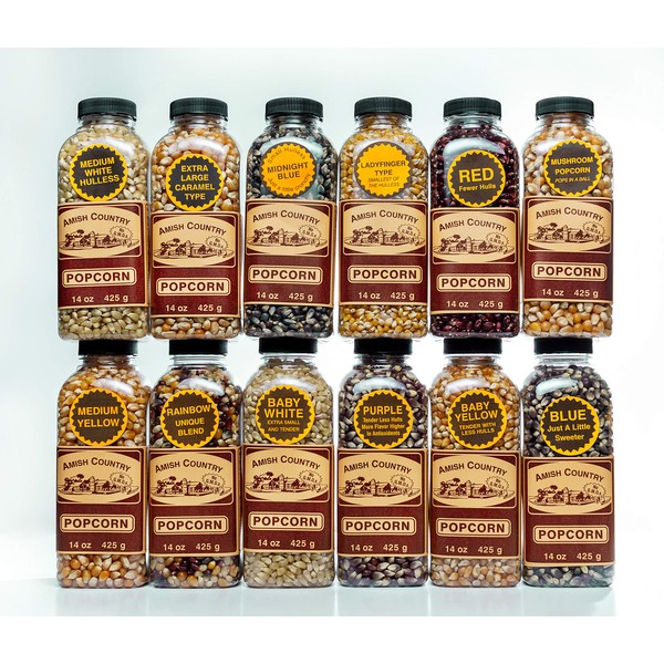 Amish Country Popcorn | 12 - 14 oz Bottles | Popcorn Kernel Variety Bundle | Old Fashioned, Non-GMO and Gluten Free (12 - 14 oz Bottles)
