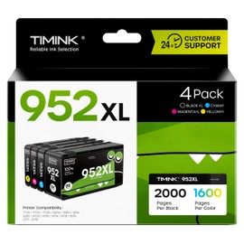 Timink 952XL 952 XL Ink Cartridge Replacement for 952XL Ink Cartridges Combo Pack (4 Pack, Yellow, Cyan, Black, Magenta) for OfficeJet Pro 8710 8720 8210 8702 8715 8725 Printer
