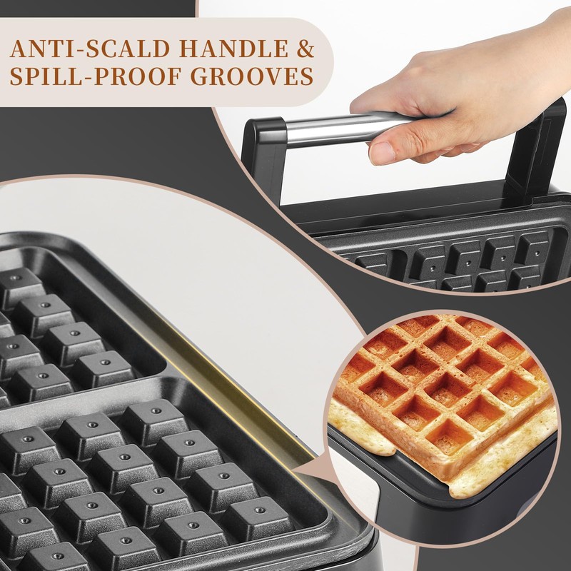UVFAST Waffles Maker Waffle Iron, 4 Belgian Square Waffle Maker,