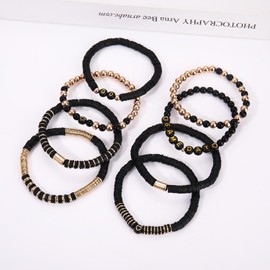 Game Day Bracelet for Women GO GAME DAY Heishi Beaded Stretch Bracelets Stackable Football Sports Bracelets Game Day Jewelry Gifts Football Accessories Outfits (Gold Black)