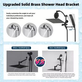 Hibbent All Metal 10'' Filtered Rainfall Shower Head Combo,High Pressure Shower Head - Square-10 Inch with FilterBlack