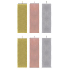 Mega Candles 6 pc Unscented Solid Square Metallic Pillar Candles, Hand Poured Premium Wax Candle 3 Inch x 9 Inch, Home Décor, Wedding Centerpieces, Occasions, Events, Festivities, Holidays, Altar