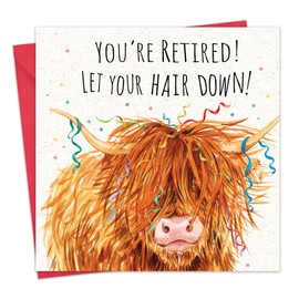 Twizler Retirement Card - Scottish Highland Cow - Funny Happy On Your Retirement Card for Women - Scotland