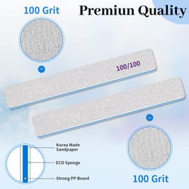 Nail Files 100/100 Grit Nail Files 12pcs, Nail Files for Acrylic Nail or Poly Nail Extension Gel, Acrylic Nails Files Emery Boards Doubled Sides Washable