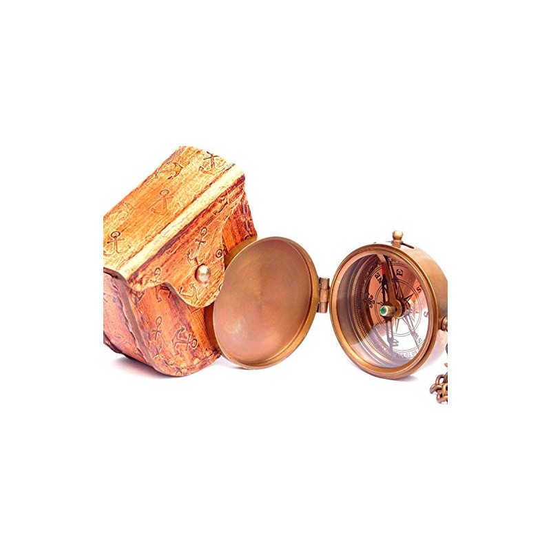 GROW OLD WITH ME ENGRAVED BRASS COMPASS ON CHAIN WITH