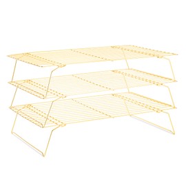 Cooling Rack for Baking 3 Tiers, 16" x 10" Cookie Cooling Wire Rack Stackable Collapsible Nonstick, Stainless Steel Baking Cooking Cooling Racks with Optimum Air Flow, Gold
