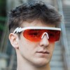 ShadyVEU Semi Rimless Red Translucent Lens Sports Performance Sunglasses White