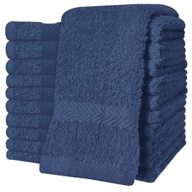QCS Towels – 12 Pack Washcloths Set 30 x 30 cm, 100% Cotton Super Absorbent & Quick Dry Flannel Face Cloths, Fade Resistant and Soft Feel Fingertip Towels (Navy)