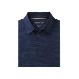 Rouen Golf Shirts for Men Dry Fit Moisture Wicking Mens Polo Lightweight Performance Jacquard Golf Polos for Men Navy Heather