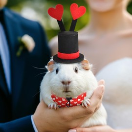 CooShou 4 Pack Valentine’s Day Small Animal Hats with Two Sweethearts Rabbit Red Heart Bow Tie Small Pet’s Bandana Valentine’s Day Costume for Bunny Guinea Pig Ferret Sugar Glider S