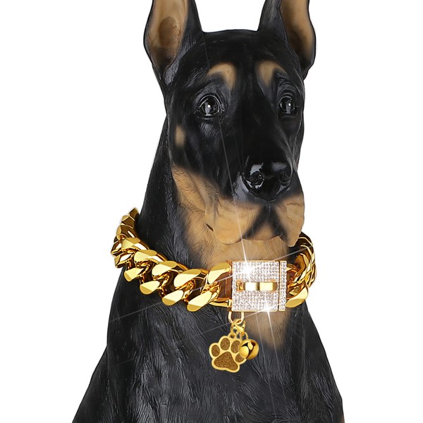 LuxLife Dog Chain Collar Designer Luxury Dog Collar Gold with