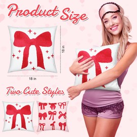 Honeydak 2 Pcs Pink Bow Coquette Pillow Covers 18 x 18 Embroidered Pillow Cases Bow Coquette Room Decor Rose Red Bowknot Embroidery Cushion Covers for Couch Sofa Bedroom Livingroom Home Decor