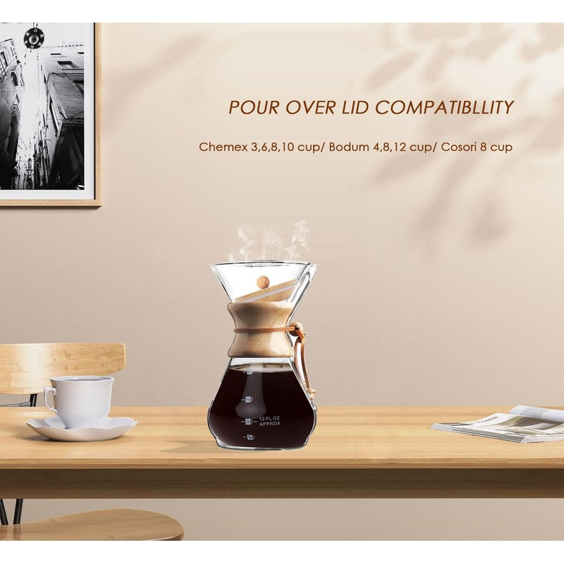 Bamboo Lid for Chemex Coffee Makers 3/6/8/10 Cup, Innovative Design,