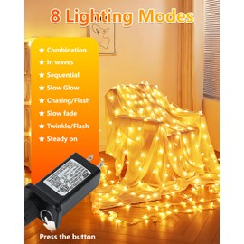 Twinkle Star 100 LED Star String Lights, 33FT Plug in Fairy String Lights Waterproof for Bedroom Decor, Indoor, Outdoor, Wedding Party, Christmas Tree, New Year, Ramadan, Warm White