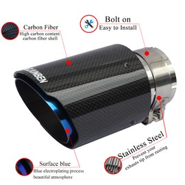FAIZJUNBEN carbon fiber exhaust tip, carbon fiber tail pipe, inlet size 63mm/2.5", outlet size 89mm/3.5" carbon fiber muffler, suitable for automotive exhaust pipes with a diameter of 61-63mm