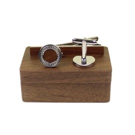 Vintage Rosewood Wooden Cufflinks and Tie Clip Bar Set With Walnut Organizer Box for Men Father Husband Boyfriend Christmas Gift