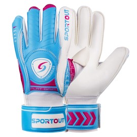 Sportout Goalie Gloves, Goalkeeper Gloves with Fingersave, Soccer Gloves, Breathable Soccer Goalie Gloves, 4mm Latex, for Kids Youth and Adult (8, Blue)