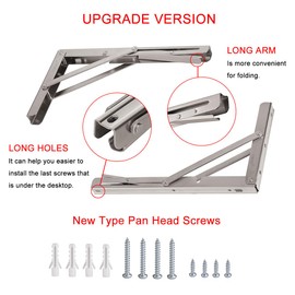 YUMORE Folding Shelf Brackets 12", Max Load: 330lb Heavy Duty Stainless Steel Collapsible Shelf Bracket for Table Work Bench, Space Saving DIY Bracket, Pack of 2