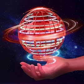 Flying Ball, Hover Ball Magic Controller Fly Orb, Boomerang Spinner Drone For Kids Adult Space Toy, Mini Soaring Flying Orb Ball With 360° Rotating RGB Lights Outdoor Indoor UFO Toys - Red