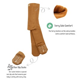 bistyle Baby Girls' Terry Tights, Soft, Organic Cotton Leggings, Children's Thermal Warm Tights with Non-Slip Sole, Newborn Warm Tights for Girls, mustard