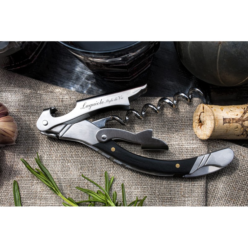 Laguiole Style de Vie Korkenzieher, Flaschenöffner mit Folienschneider, Ebenholz