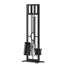 Fire Beauty 5 Pieces Fireplace Tools Set Wrought Iron Fire Place Pit Poker Holder(Black)