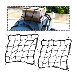 Motorcycle Cargo Net, 2Pack 15.7"x15.7" Heavy Duty Bungee Net Stretches to 31.5"x31.5", Gear Helmet Luggage Thicken Netting with 3"x3" Small Mesh 6 Adjustable Hooks for Motorcycle Bike ATV