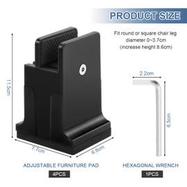Moendergo Furniture Riser, Table Raiser, 3.4 Inch Bed Height with Screw Clamp, Sofa Raiser for Square/Round Chair Legs with 0-1.5 Inch Diameter, Can Hold up to 20,000 lbs (Black)