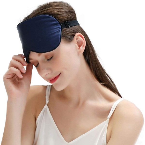 ZIMASILK 100% Natural Silk Sleep Mask ,Adjustable Super-Smooth Soft Eye Mask for Sleep ,12 Color Option(Navy Blue)