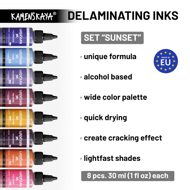 KAMENSKAYA Delaminating Alcohol Inks - Delaminating Ink Set 'Sunset' -