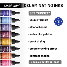 KAMENSKAYA Delaminating Alcohol Inks - Delaminating Ink Set 'Sunset' - 8 pcs. 1 fl oz (30 ml) Each