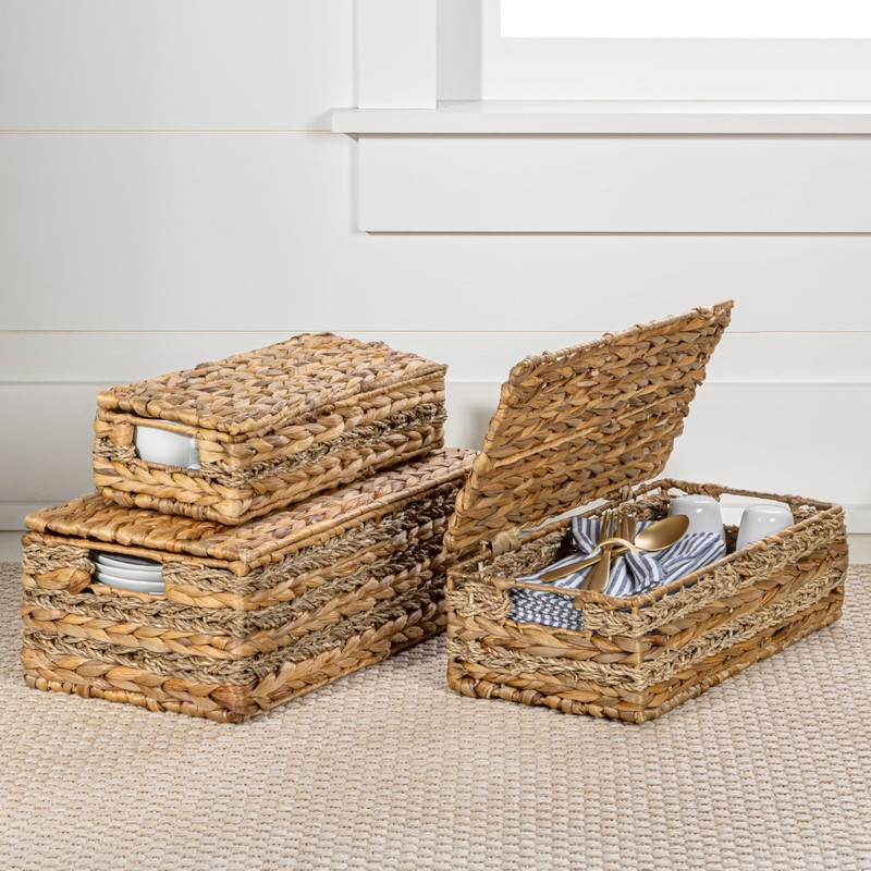 happimess BSK2000A-3SET Sandrine Classic Farmhouse Handwoven Hyacinth Wicker Storage Baskets