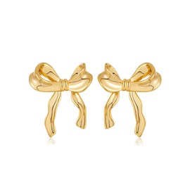 Yimofy Bow Earrings for Women Fashion Bowknot Stud Earrings Large Bow Dangle Earrings Gold Drop Earrings Jewelry Gifts for Women Girls (Style A Gold)