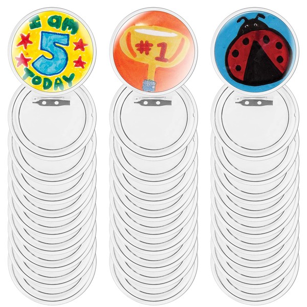 FINDIR Pack of 30 Buttons Transparent Buttons DIY without Button Machine 60 mm JGA Buttons DIY Lapel Buttons with Pin and Button Paper for Oktoberfest School Photo Picture Clothing Children