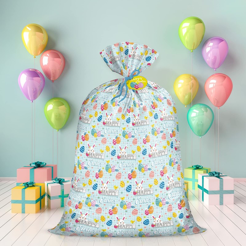 WRAPAHOLIC 56" Large Plastic Gift Bag - Easter Rabbit and