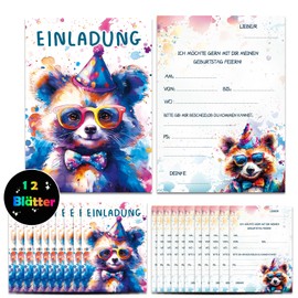 Werfunee - Pack of 12 Invitation Cards Children's Birthday Girl Boy - 15 x 11 cm Little Bear Invitation Cards Birthday - Invitation Children's Birthday Girl - Birthday Invitations Girl Boy