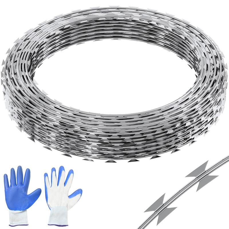Happybuy 246 ft Razor Wire Fencing, 5 Rolls Galvanized Barbed
