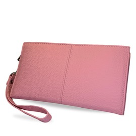 LacRaf Women's Genuine Leather Wallet Pouch with Strap, Long Wallet, Bill Compartment, Card Storage, Smartphone, PINK