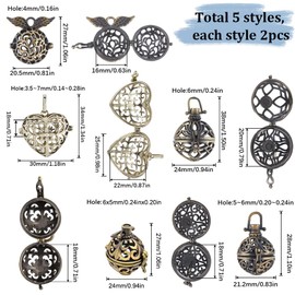SUNNYCLUE 10Pcs Cage Charms Chakra Healing Stone Necklace Holder Bead Cage Pendant Filigree Cage Locket Charms Brass Cage Charm Vintage Openable Heart Chime Ball Charms for Jewelry Making Charms