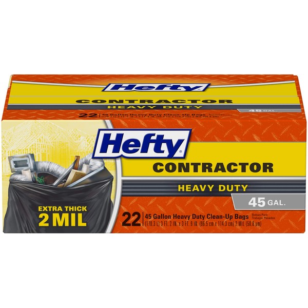 Hefty Heavy Duty Contractor Bags - 45 Gallon, 4 Packs of 22 Count (88 Total)
