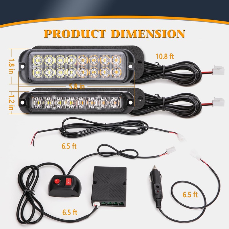 V-SEK 8PCS LED Red Blue Strobe Lights Kit 8-LED 16-LED