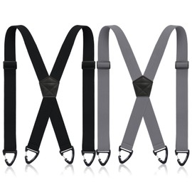 Janmercy 2 Pcs x Back Hidden Suspenders 1.5 Inch Work Suspenders for Men Under Shirt Clothing(Black and Dark Gray,Style 2)