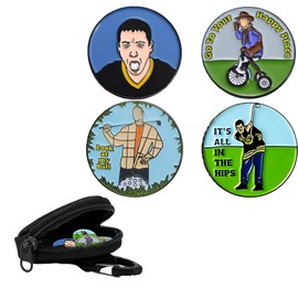 Viiotu Golf Ball Marker Set - 4 Unique Metal Golf Markers with Stylish Storage Pouch, Perfect Golf Accessories for Enthusiasts (Funny Designs Included) (Style 2, Alloy Steel)