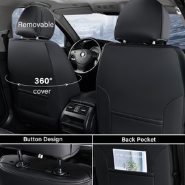 Coverado Car Seat Covers Front Seats, 2 Piece Car Seat Protector with Lumbar Support & Removable Headrest, Breathable Leather Seat Cushion Universal Fit for Truck Automotive Vehicles Black
