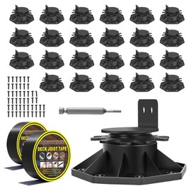 24 Pack Adjustable Deck Support Pedestal, Deck Foundation Base Support for Floating Deck Platform, Deck Floor Height Adjustment from 1-3/16" to 2-3/8", Matching Screws,Screwdriver & Joist Tape