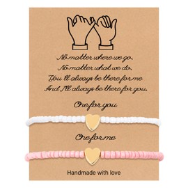 Friendship Couple Bead Bracelets, 2Pcs Pink + White Bead Stretch Bracelet for Women Men Boho Jewelry Gifts for Best Friends Graduation Birthday Anniversary Valentine's Day Gifts