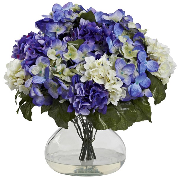 Nearly Natural 1387-BP Hydrangea with Vase, Large, Blue Purple