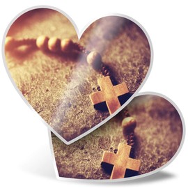 2 x Heart Vinyl Stickers 7.5 cm - Christian Religion Catholic Faith Cross 44594