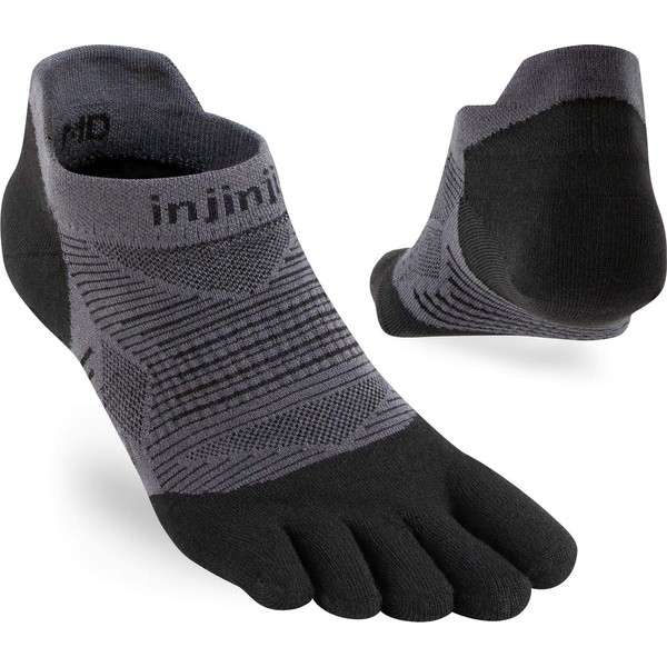 Injinji 2 Men's Run Lightweight No Show Toe Socks, Black, Small